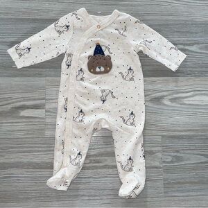 Sterling Baby Boys Sleep & Play Sleeper 3M Cream Polka Dot Animal Print Footie